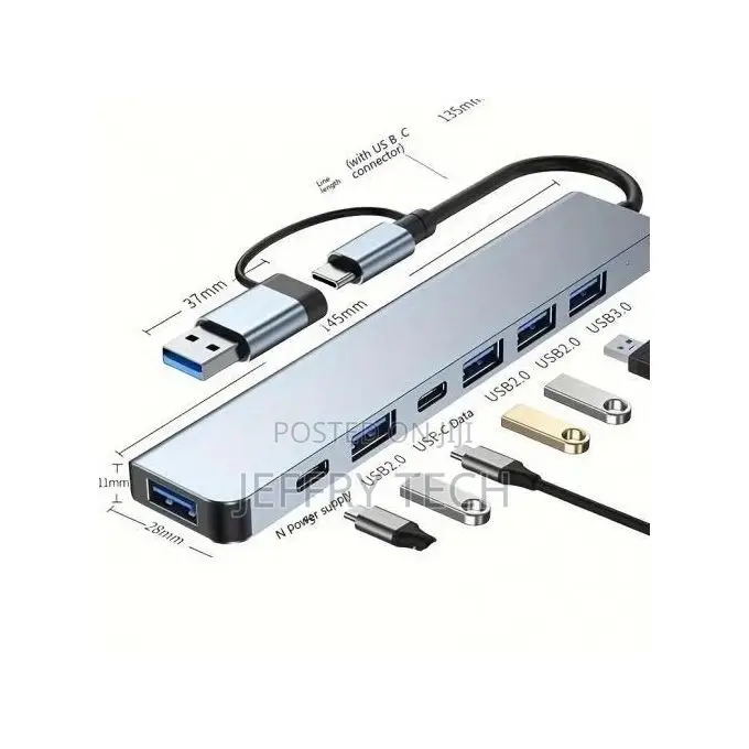 7-in-1 Usb 3.0 Data Transfer Adapter, Multiport Extension With Type-C