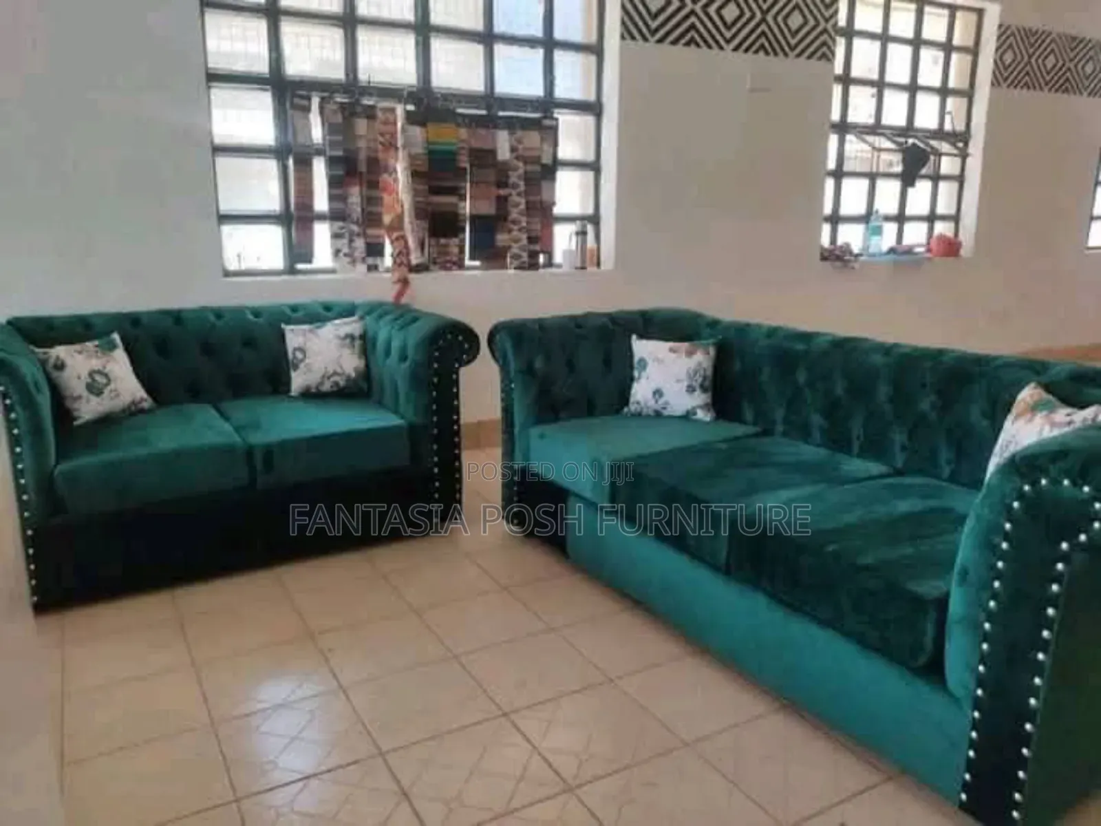 5 Seater Emerald Velvet Chester Sofa - Payment on Delivery