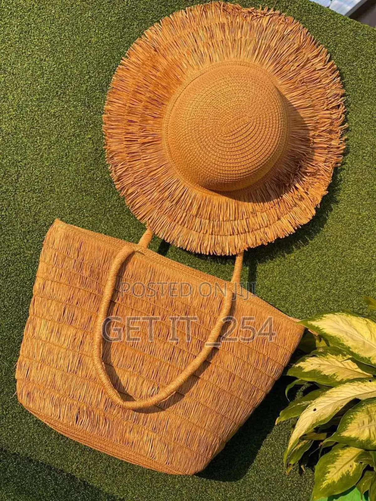  *Summer Straw Woven Beach Bag and Hat