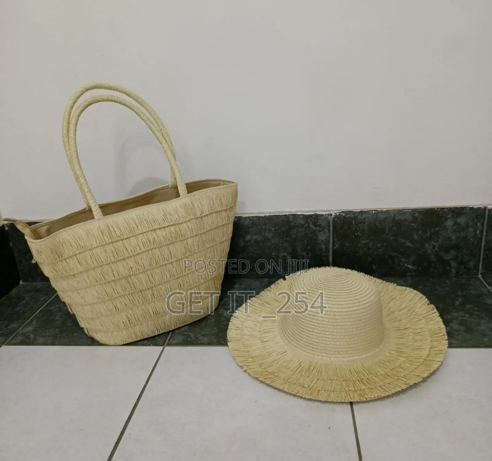  *Summer Straw Woven Beach Bag and Hat