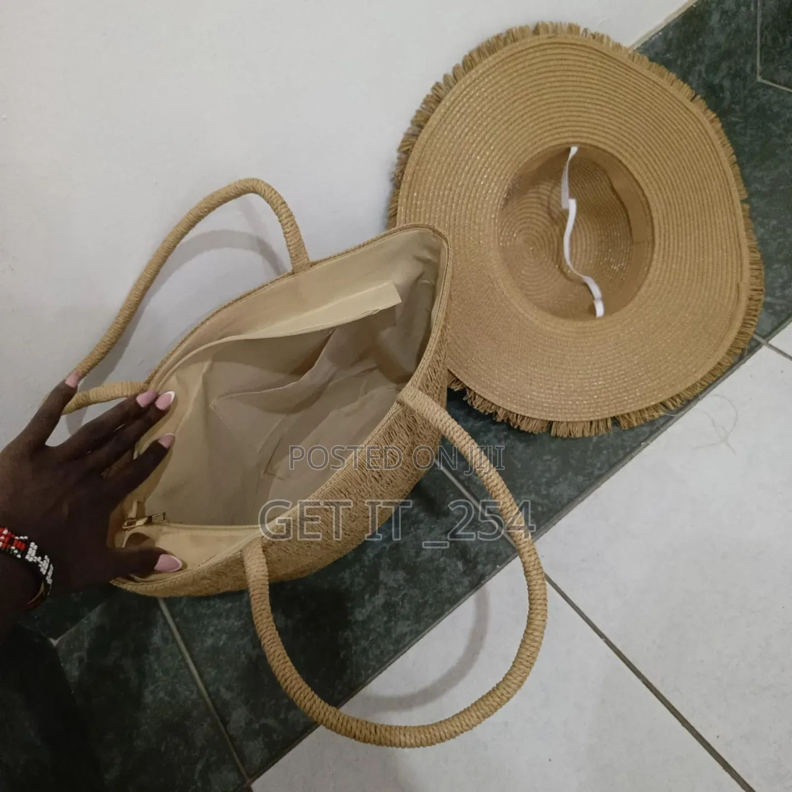  *Summer Straw Woven Beach Bag and Hat