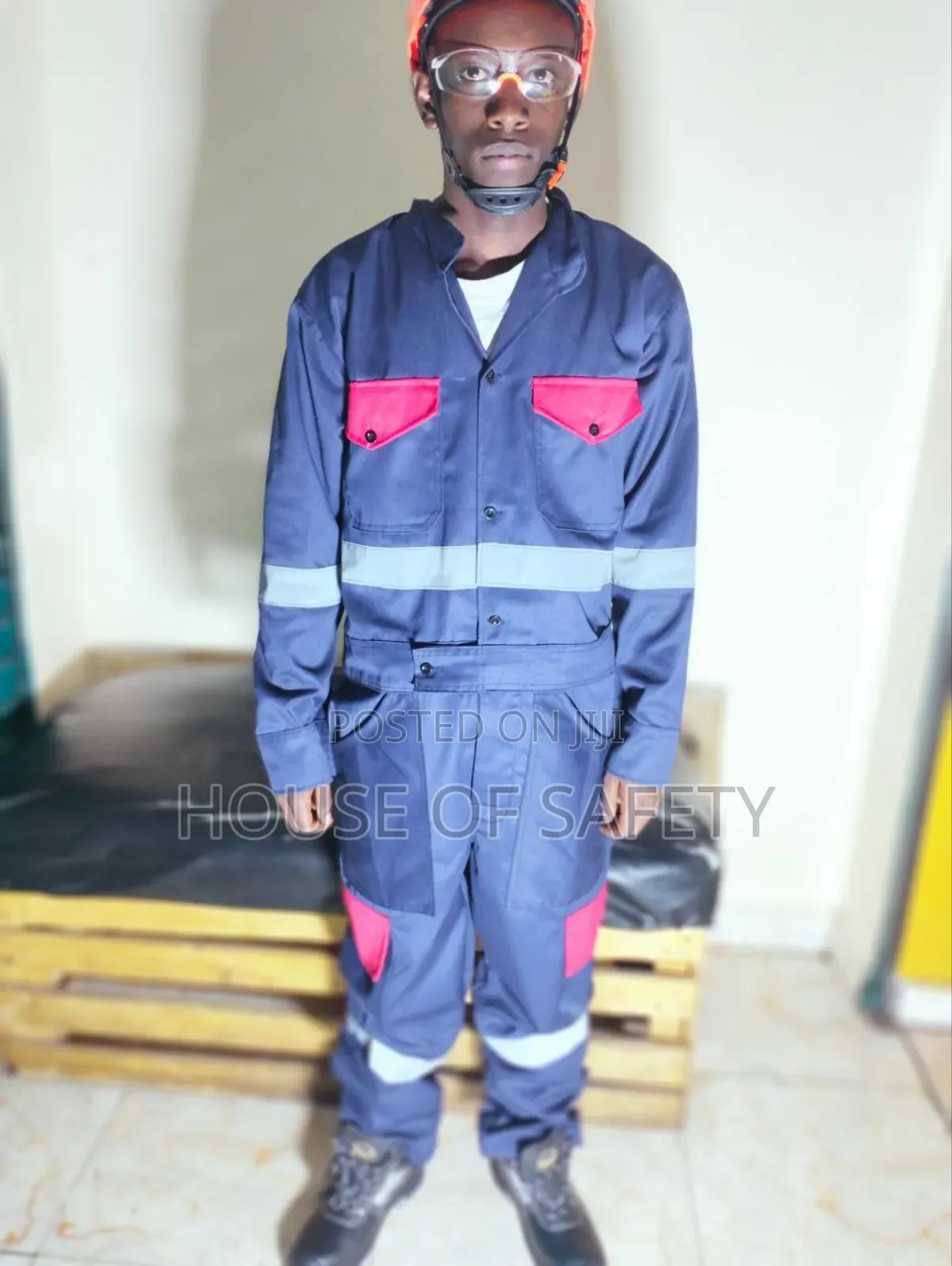 Navy Blue and Red Pockets Overalls