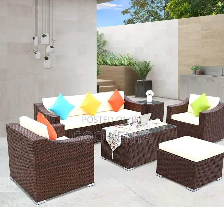 Home Dining Set; All-Weather Plastic Rattan Outdoor Garden Sofa Set