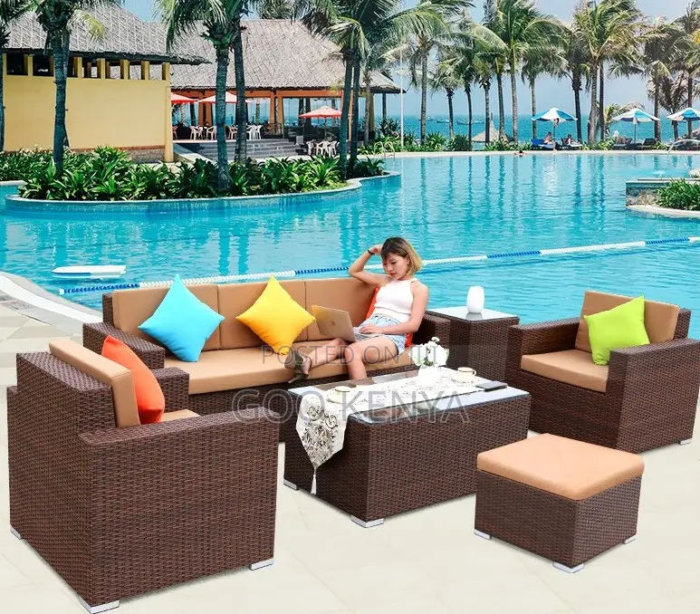 Home Dining Set; All-Weather Plastic Rattan Outdoor Garden Sofa Set