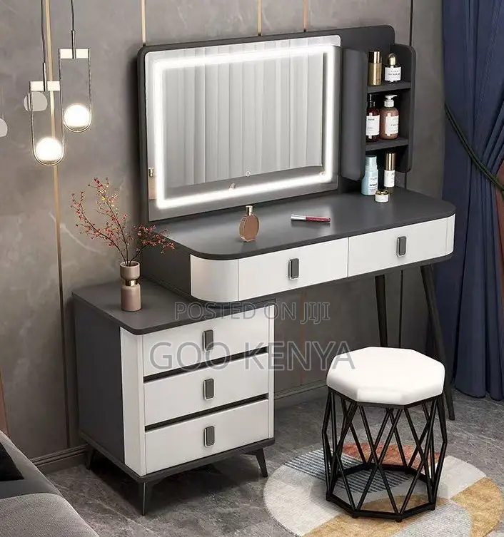 Home Dressing Table; Led Light Makeup Table With Drawers Vanity Set