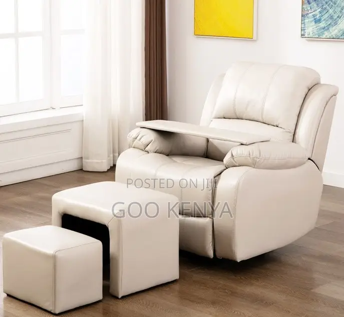 Home Sofa; Single Manual Leather Reclining Chair With Footrest