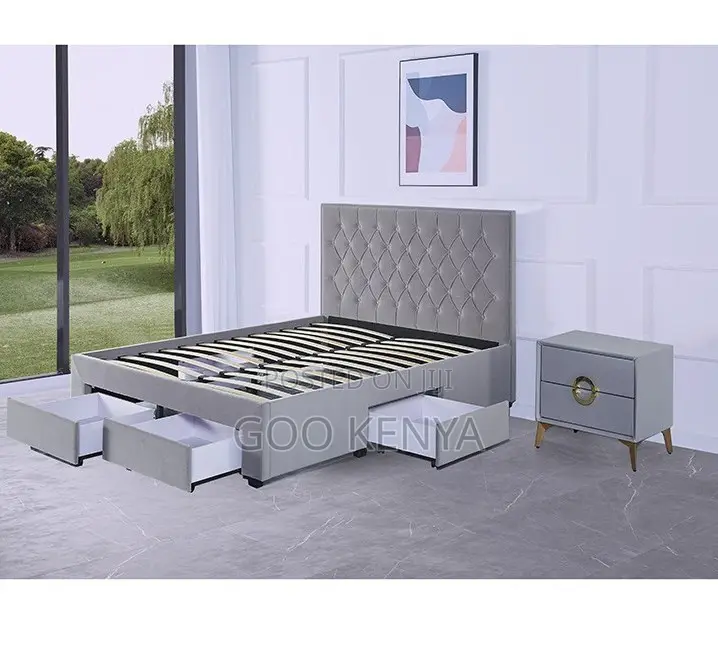 Home Bed; Multi-Size Wooden Storage Bed With Ottoman Design