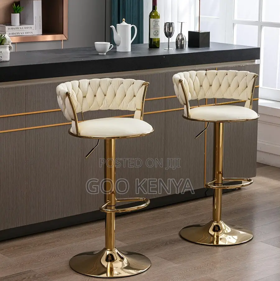 Home Stool; Velvet Upholstered Bar Chair With Durable Metal Frame