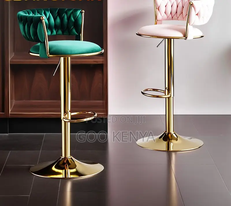 Home Stool; Velvet Upholstered Bar Chair With Durable Metal Frame