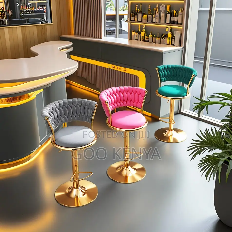 Home Stool; Velvet Upholstered Bar Chair With Durable Metal Frame