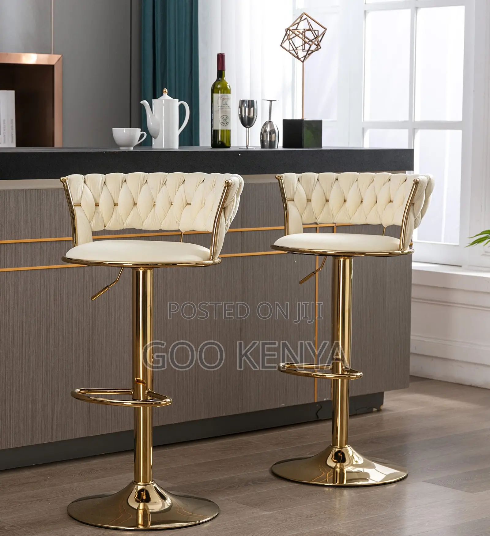 Home Stool; Velvet Upholstered Bar Chair With Durable Metal Frame