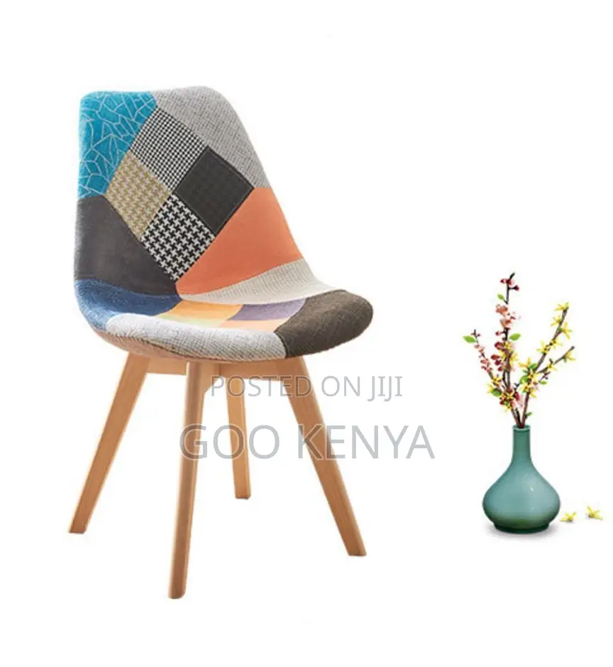 Home Chair; Wooden-Leg Nordic Fabric Dining Chair With Colorful Seat