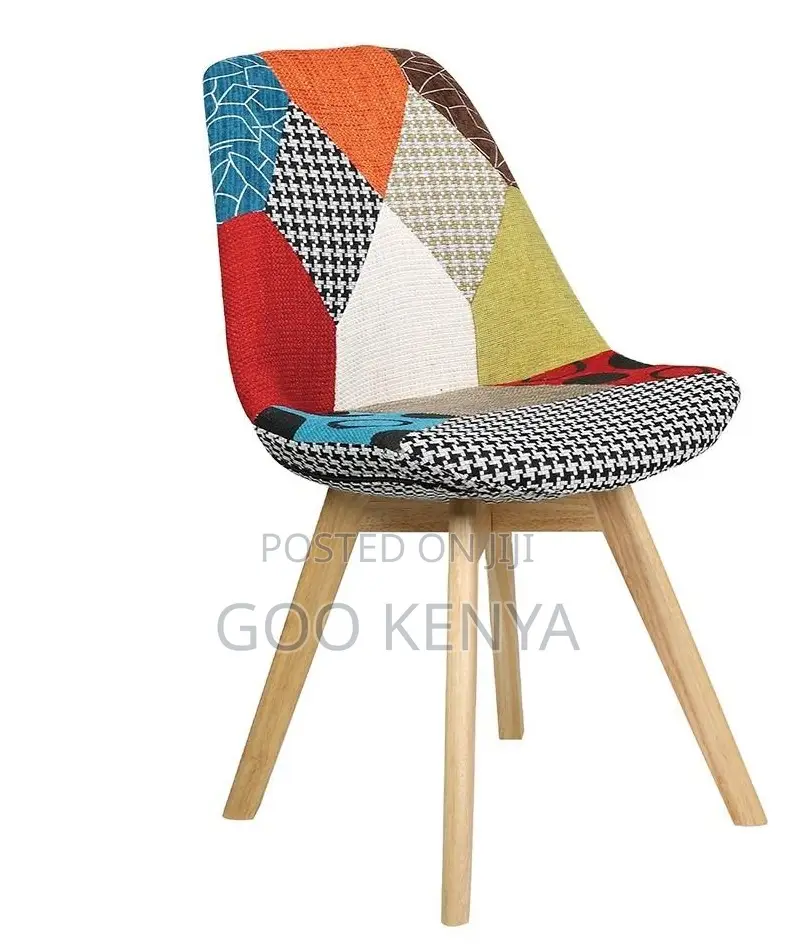 Home Chair; Wooden-Leg Nordic Fabric Dining Chair With Colorful Seat