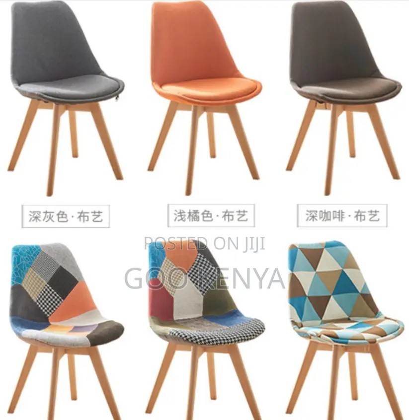 Home Chair; Wooden-Leg Nordic Fabric Dining Chair With Colorful Seat