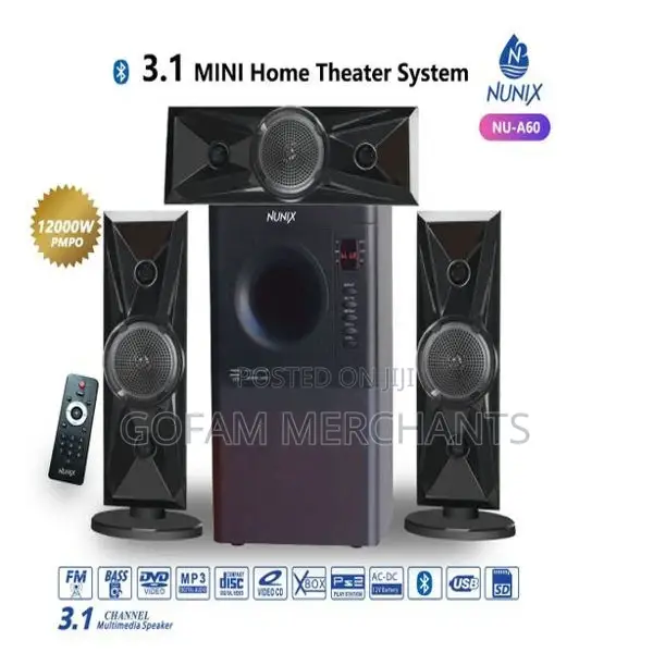 Nunix 3.1 Mini Home Theater System Nu-A60 and a Remote Control