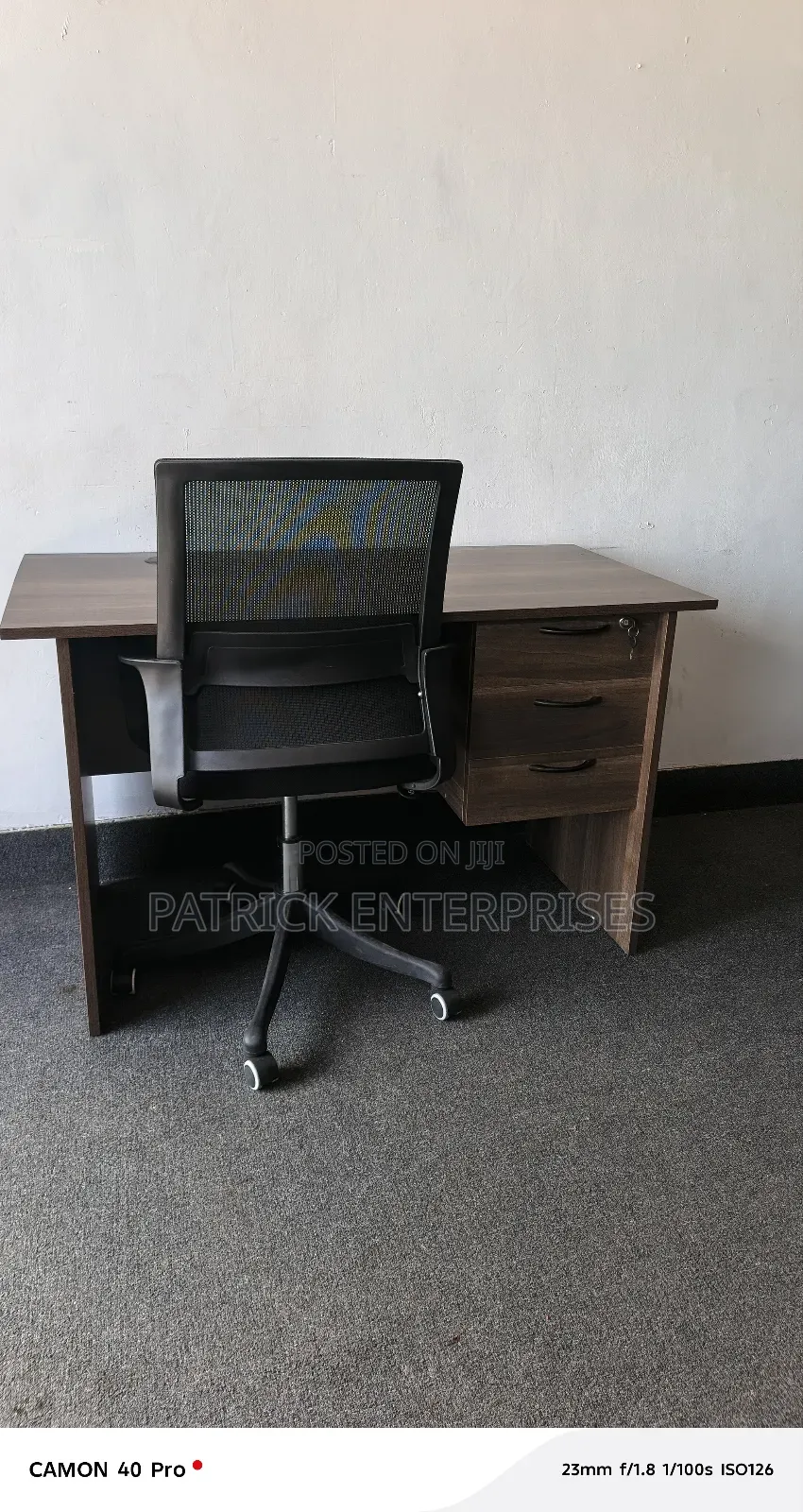 1.2 Mtrs American Walnut Office Desk+Ergonomic Mid-bcak Office Chair