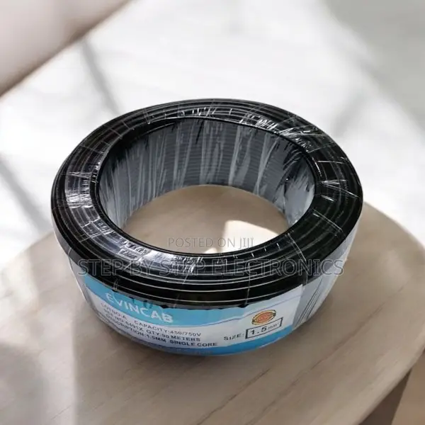 Elvin Black 1.5mm 90m Heavy Duty PVC Insulated Wiring Electrical Cable