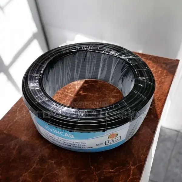Elvin Black 1.5mm 90m Heavy Duty Flame Retardant Wire Electrical Cable
