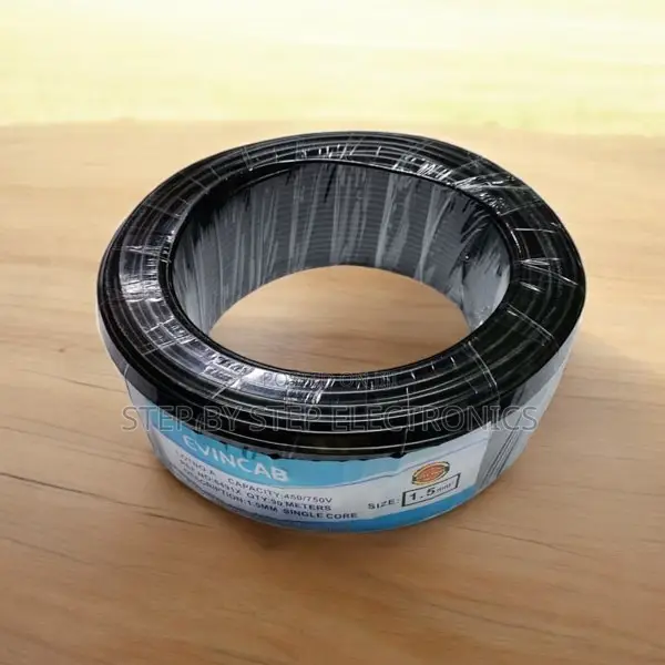 Elvin Flexible Black 1.5mm 90m Roll PVC Coated Wiring Electrical Cable