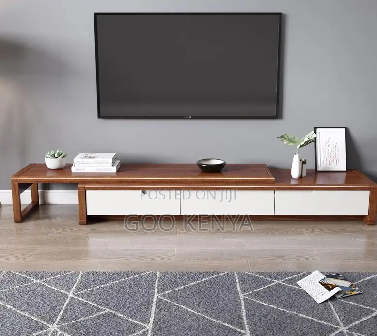 Home Tv Cabinet Set; Extendable Living Room Tv Console With Table Set