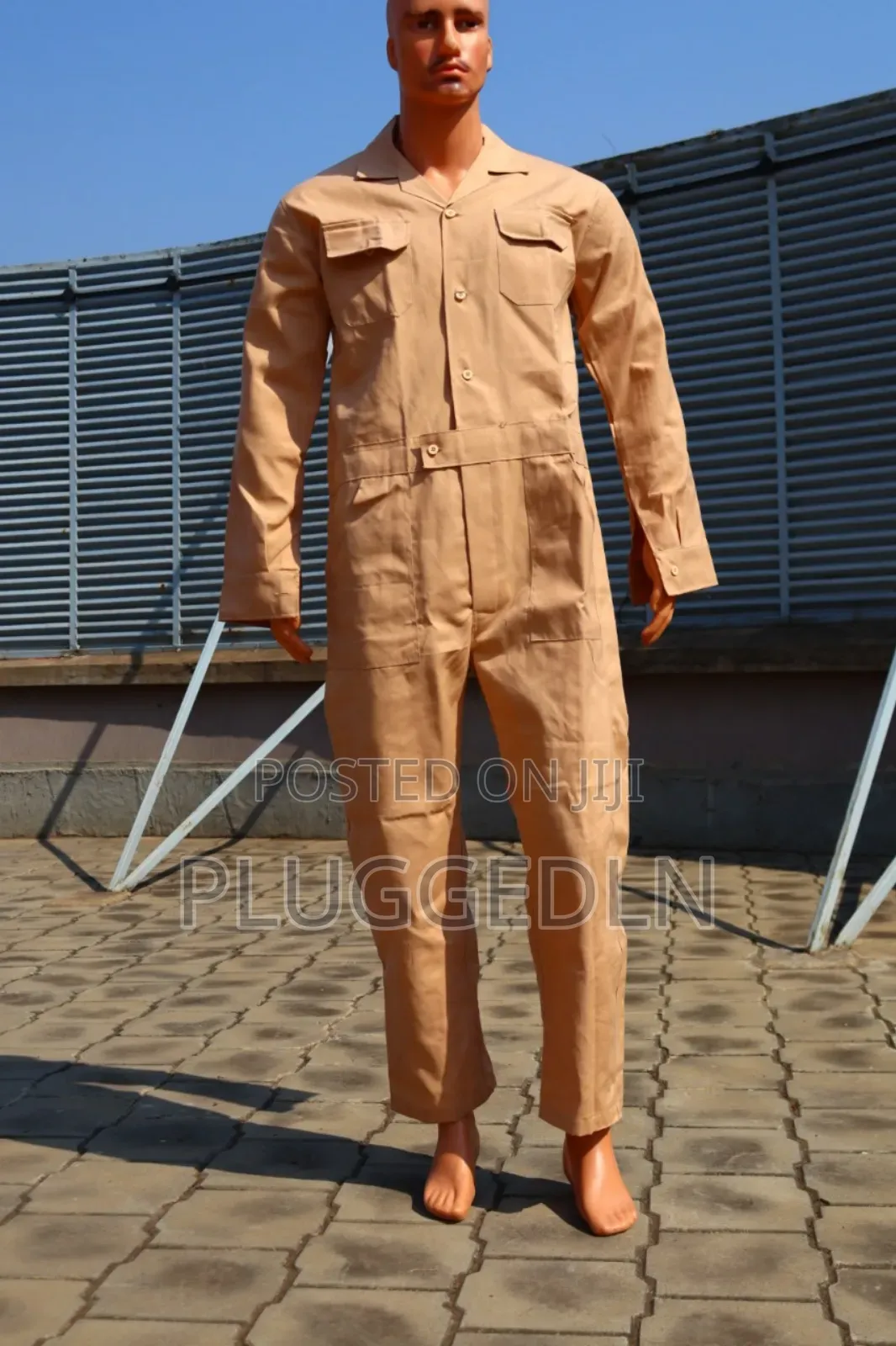 Plain Beige Work Overall /Coverall Or Jumpsuit