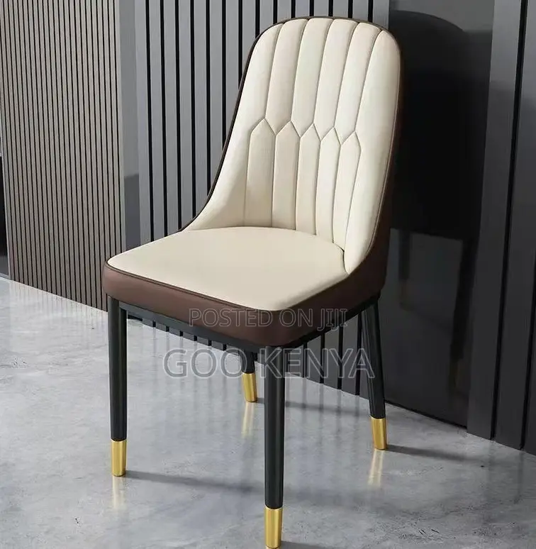 Home Chair; Modern Restaurant Leather Chair With Elegant Metal Legs