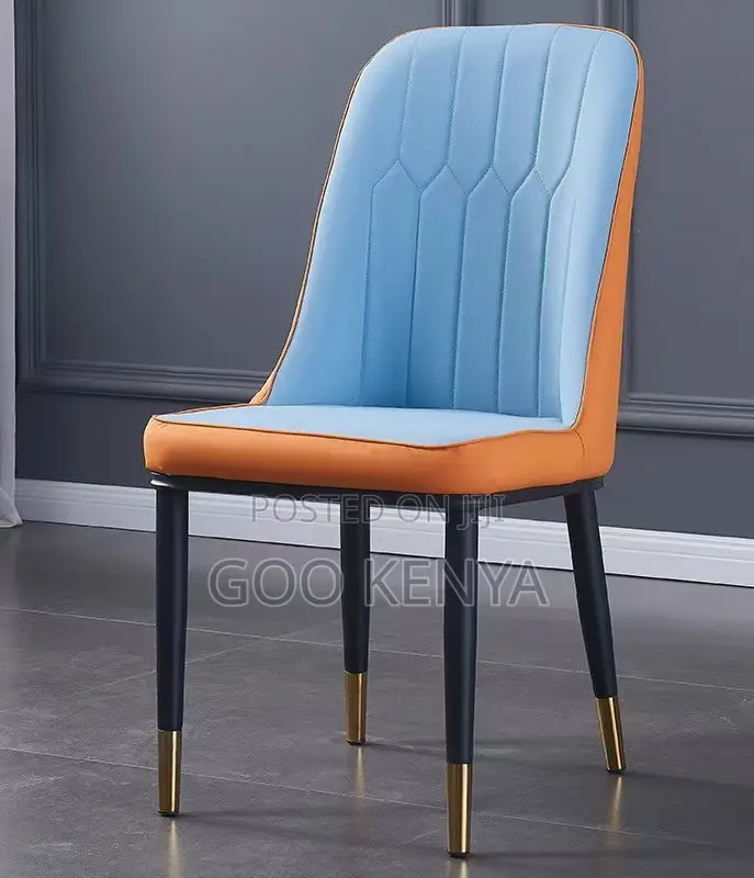 Home Chair; Modern Restaurant Leather Chair With Elegant Metal Legs