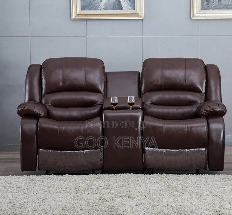 Home Sofa; 6-Person Eco Leather Motion Recliner With Storage Console
