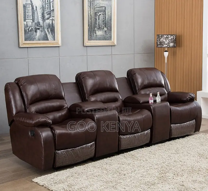 Home Sofa; 6-Person Eco Leather Motion Recliner With Storage Console