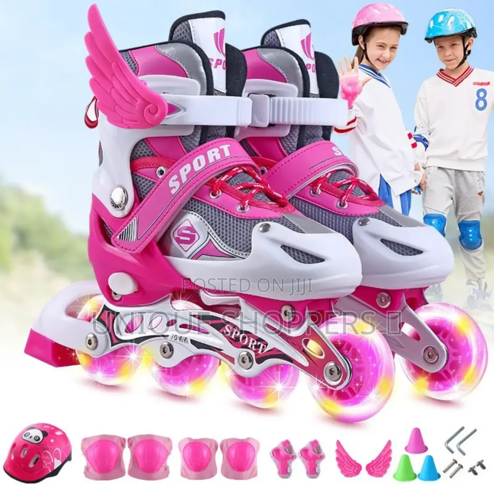Adjustable Inline Skates Set With Helmet Protective Guards*