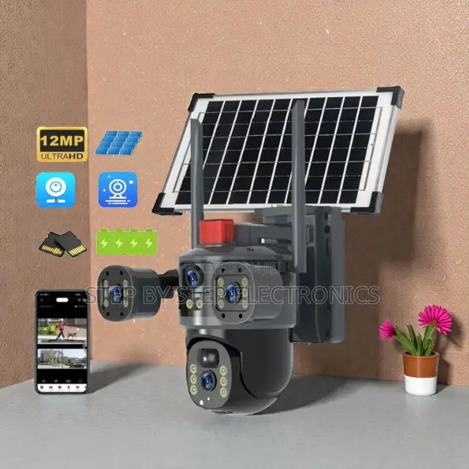 4g Solar Camera Multiple Lens PTZ With Light Alarm Siren 12mp Full Hd
