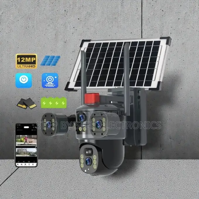 4g Multiple Lens 12mp Solar Camera PTZ With Flashing Light Alarm Siren