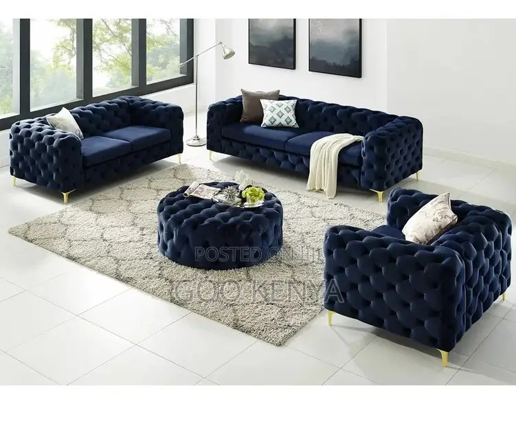 Home Sofa; 5-Seat Luxury Living Room Sofas Button-Tufted Velvet Design