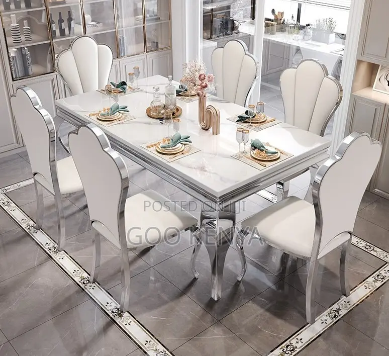 Home Dining Set; 6-Seat Modern Dining Set, Marble Surface Gold Base