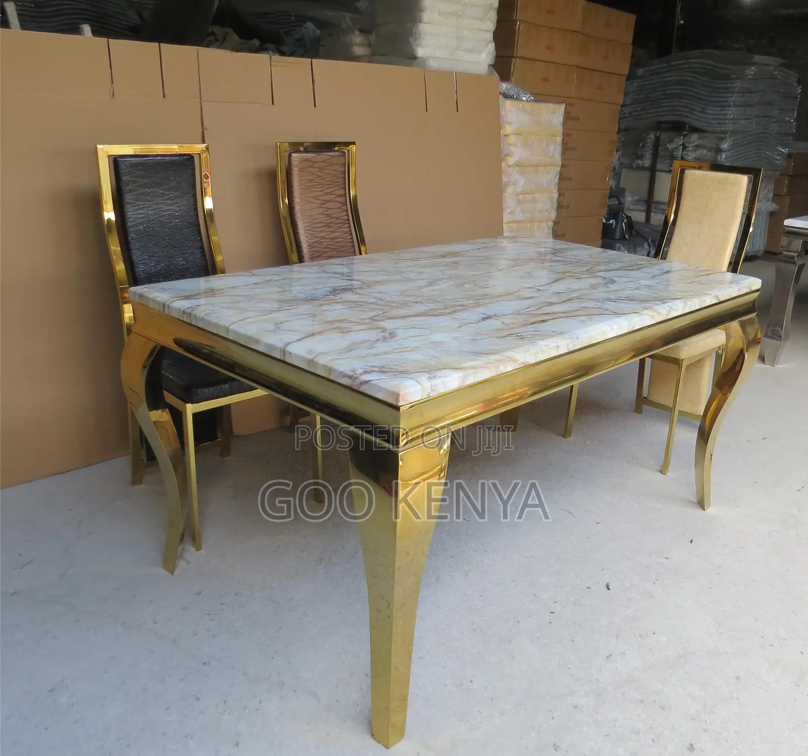 Home Dining Set; 6-Seat Modern Dining Set, Marble Surface Gold Base
