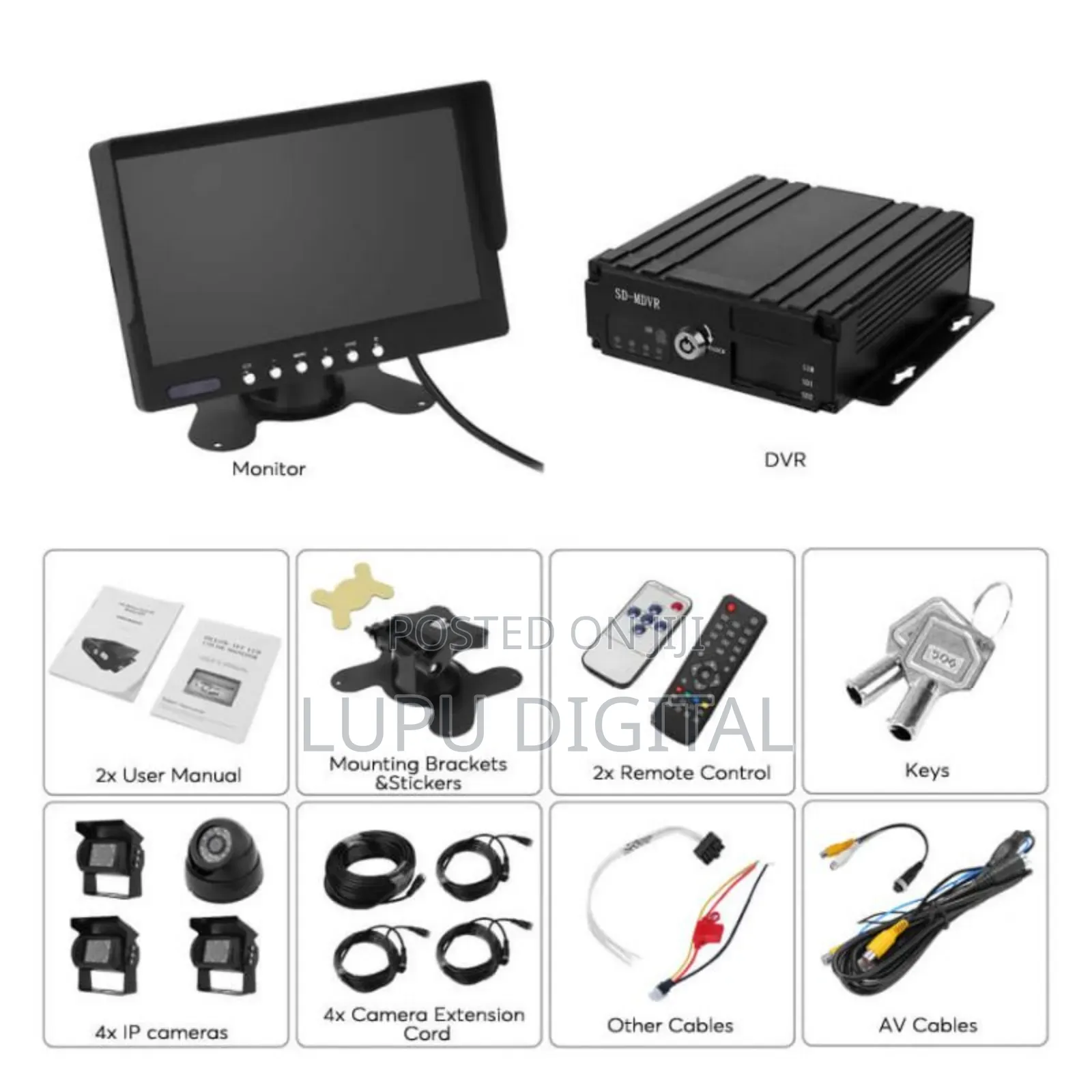 4ch Car DVR Video Recorder Kit With 7" Monitor 4 Night Visioncameras