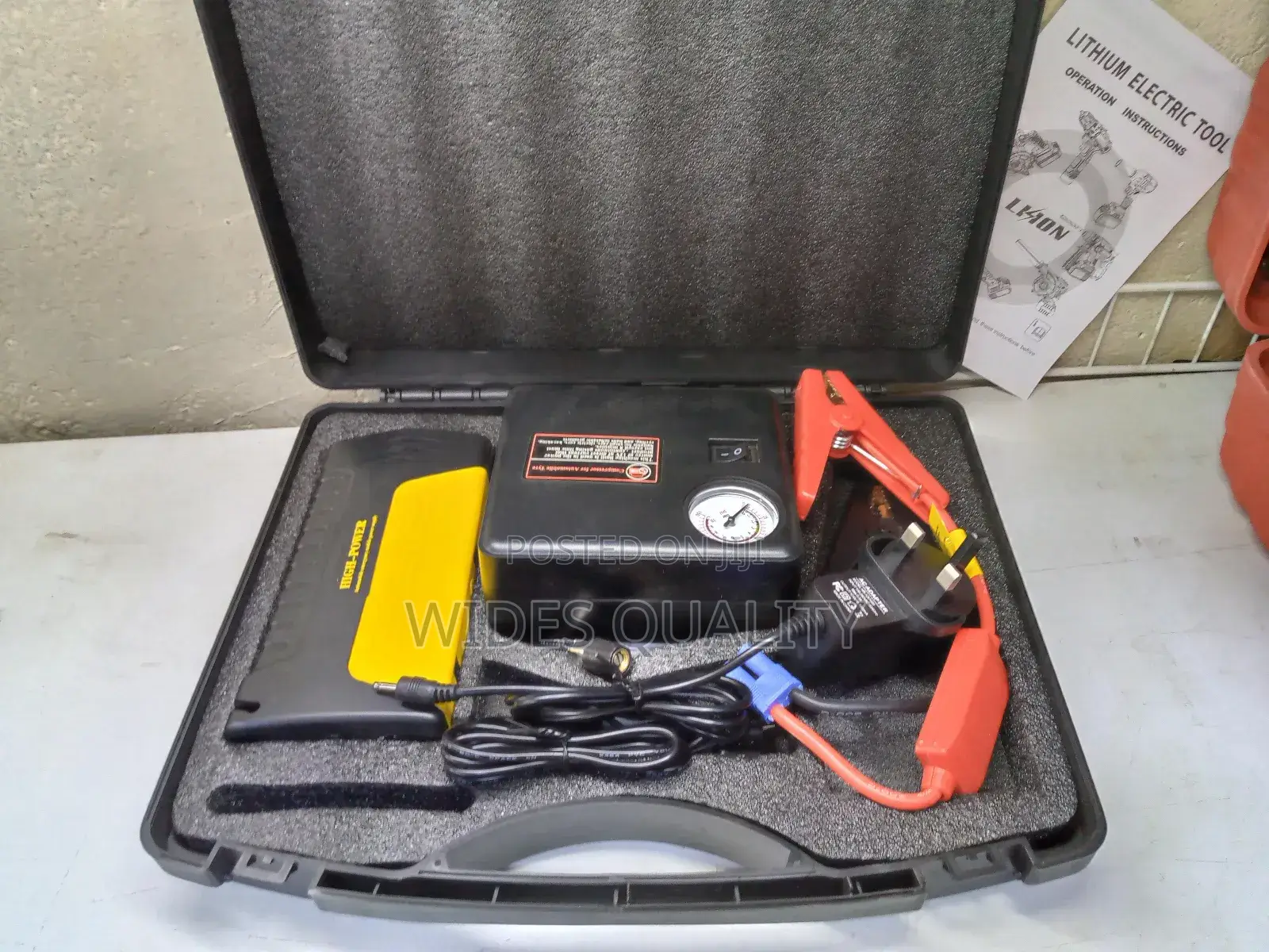 Portable Lithium Car Jump Starter Kit With an Air Compressor,