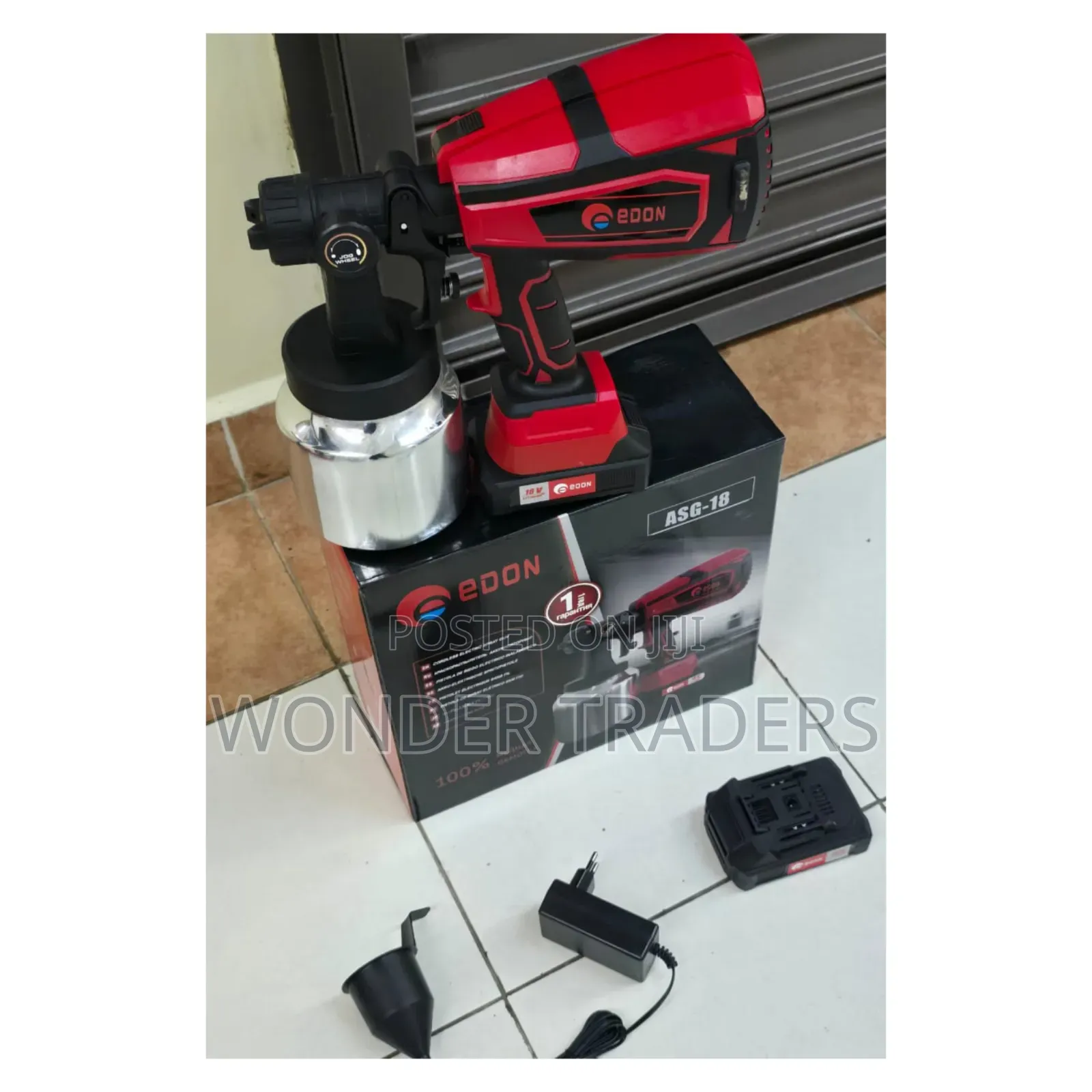 Edon 18v Original Spraygun 
With Metalic Tank 750ml
2 Batteries 
.