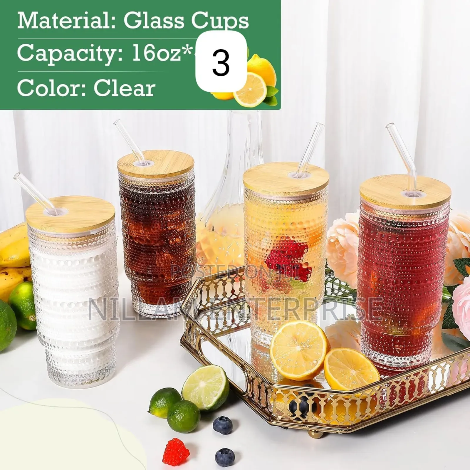 *475ml Glass Cuptumbler With Straw and Lid*