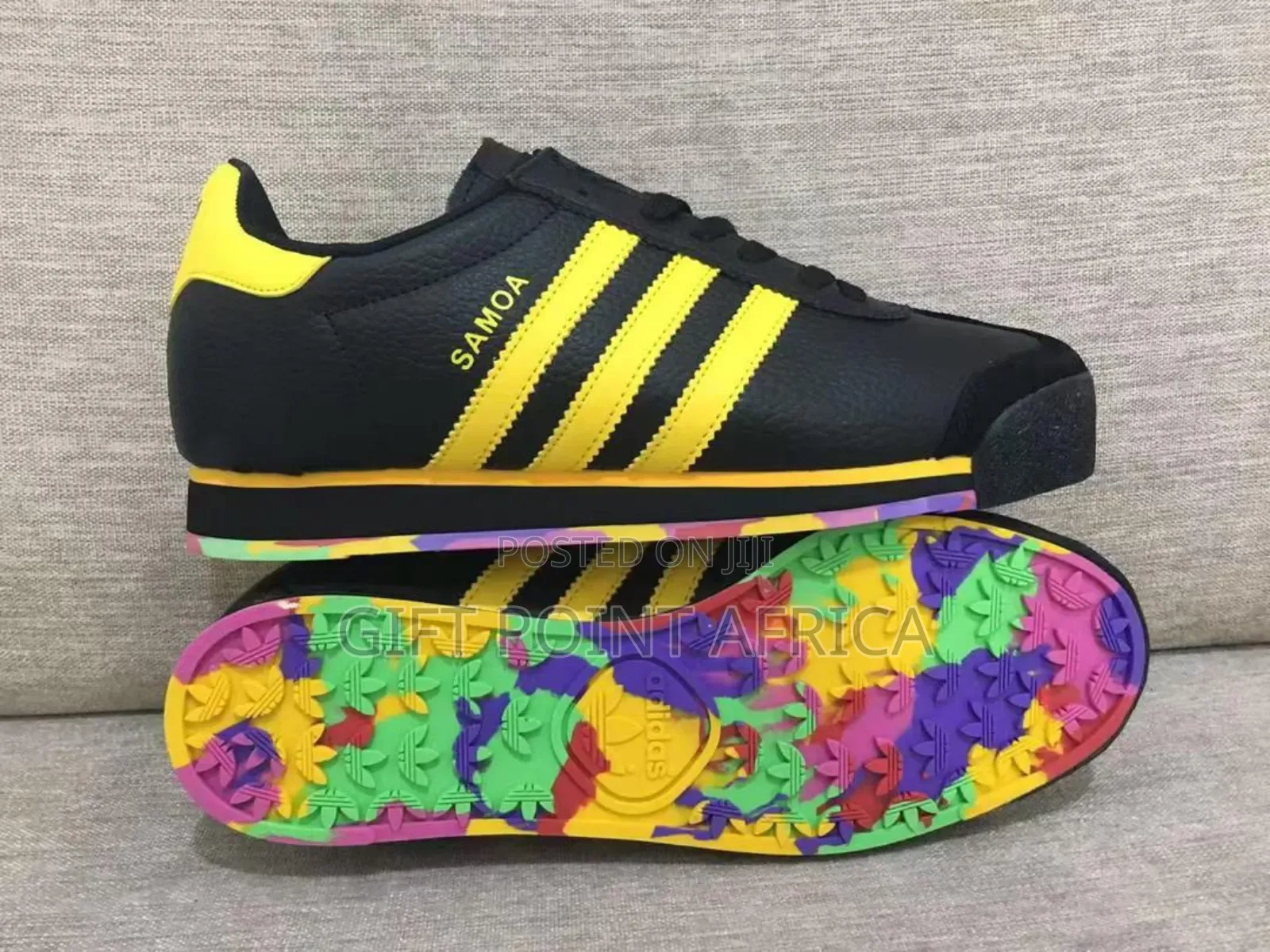 Black Adidas Samoa Sneakers With Yellow Stripes