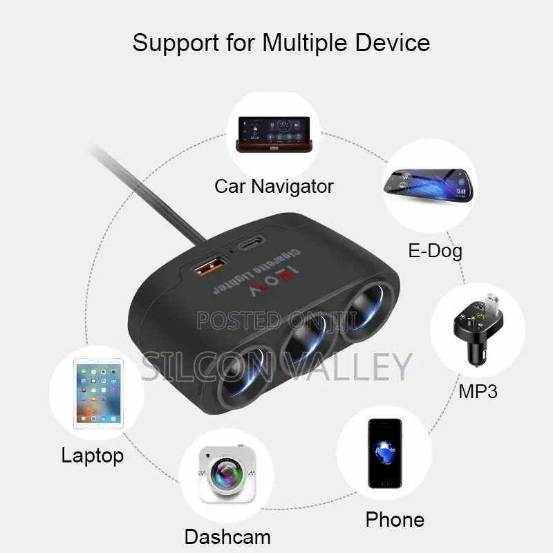 3-in-1 Dual Usb 120w Car Cigarette Lighter Splitter 12v