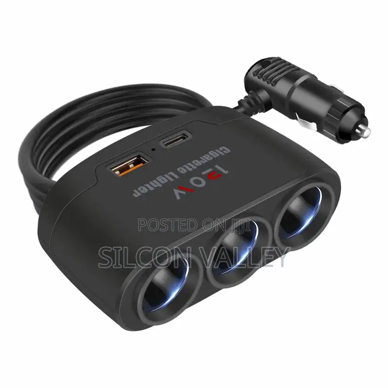 3-in-1 Dual Usb 120w Car Cigarette Lighter Splitter 12v