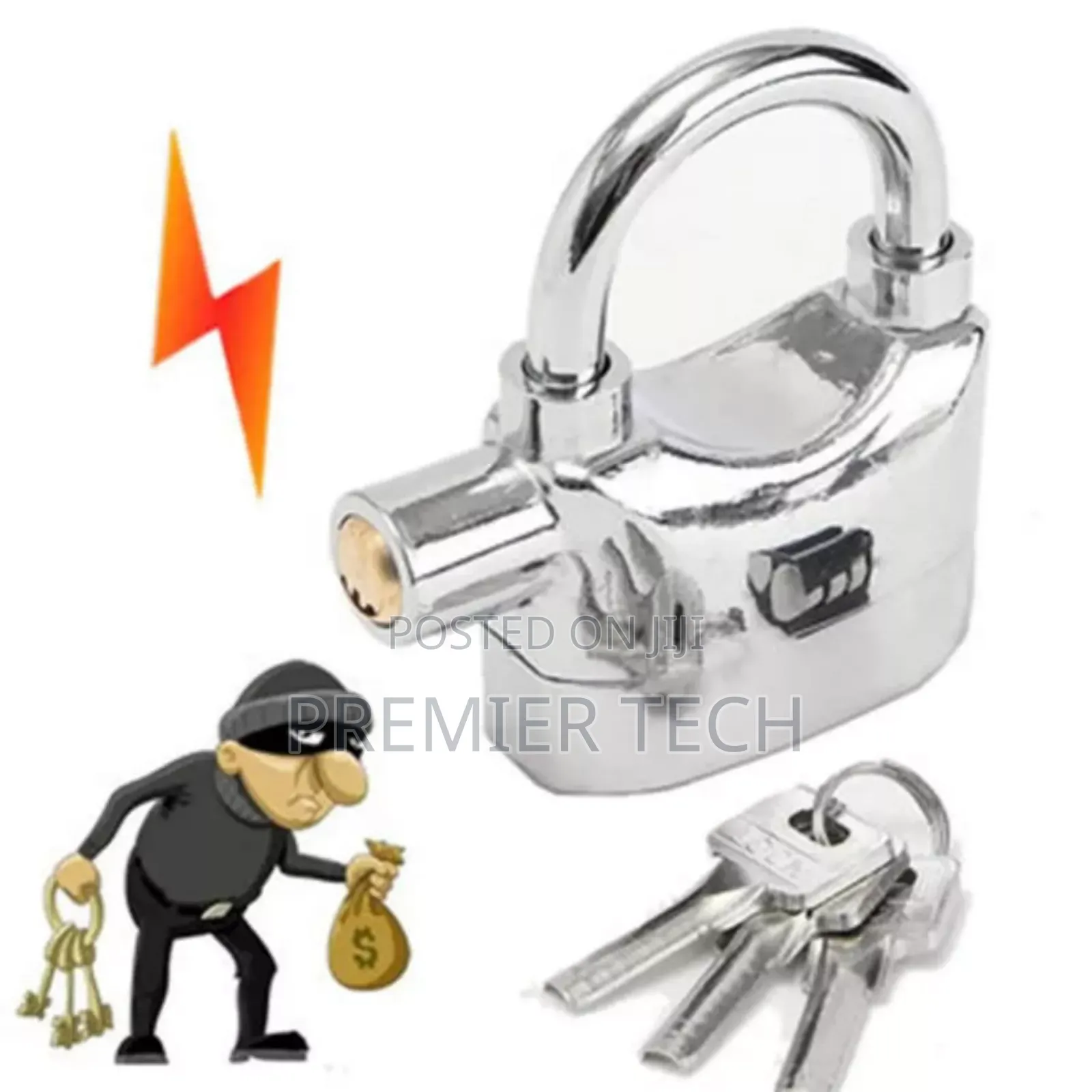 Stainless Steel Silver Padlock With Alarm 3 Keys