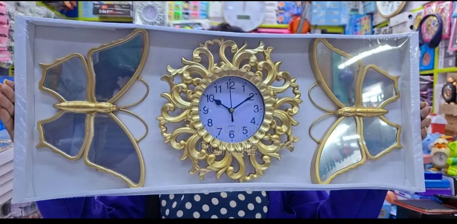 Elegant Vip Executive Butterfly Themed Gold Ornate Wall Clock