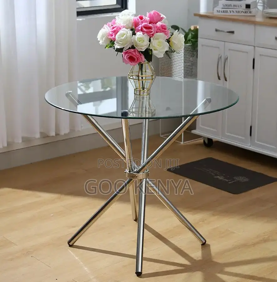 Home Table; Sleek Nordic Dining Table — Tempered Glass Top, Metal Base