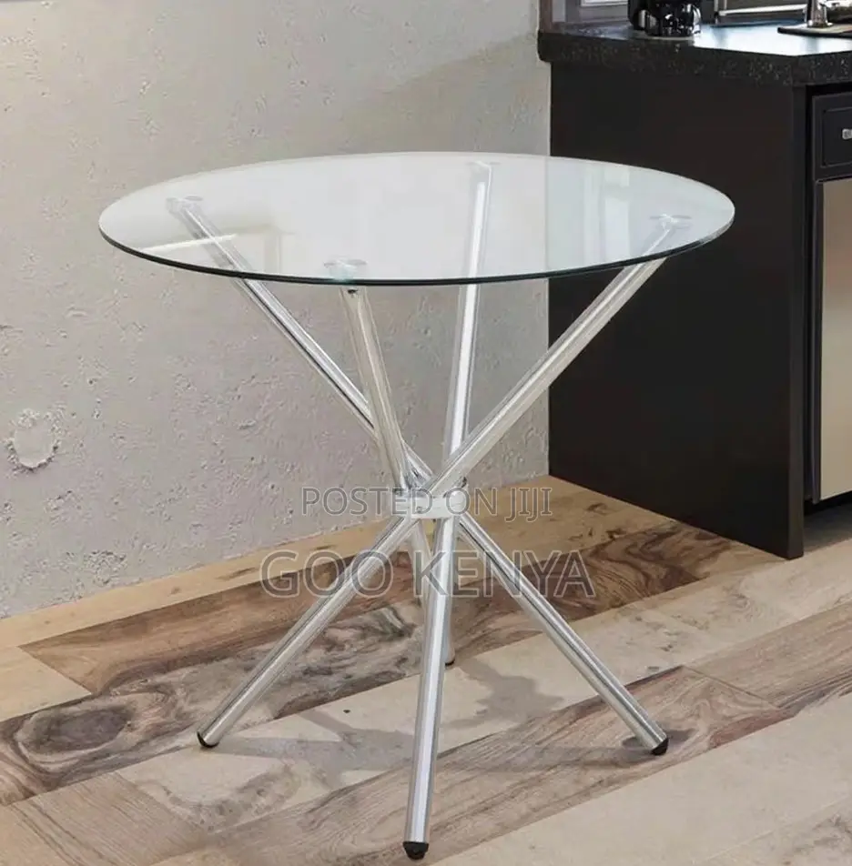 Home Table; Sleek Nordic Dining Table — Tempered Glass Top, Metal Base
