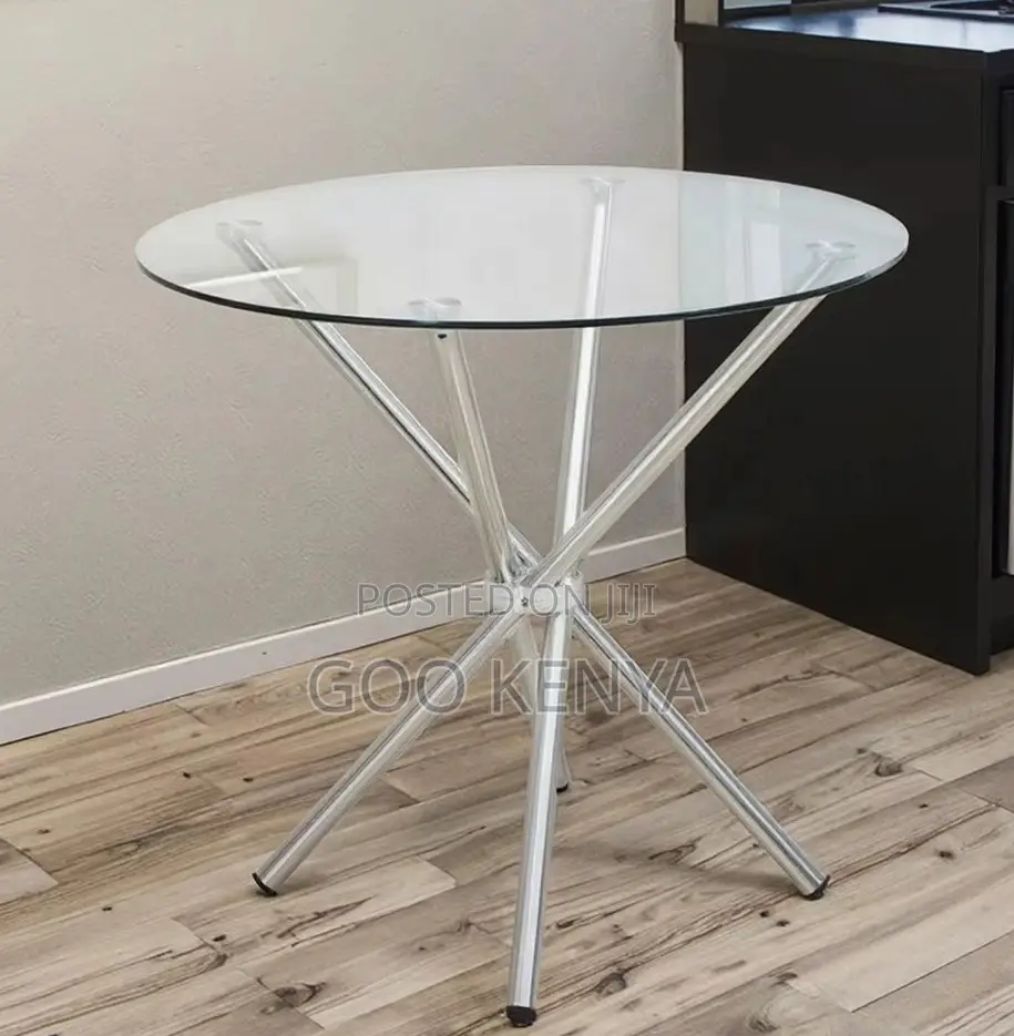 Home Table; Sleek Nordic Dining Table — Tempered Glass Top, Metal Base