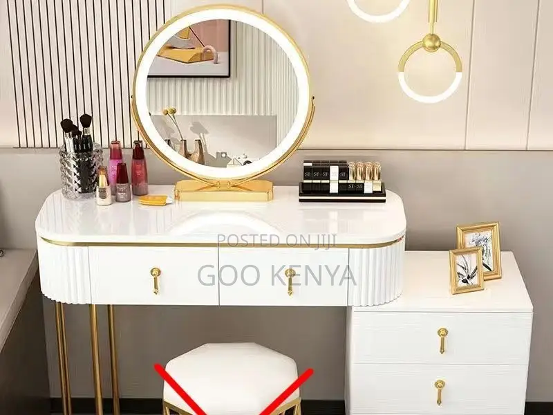 Home Dressing Table; Elegant Makeup Vanity — Wood Marble Countertop