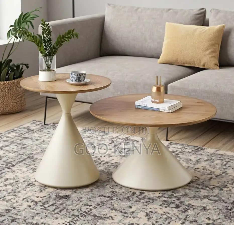 Home Table Set; Round Wood Top Minimalist Cream Coffee Table for Home