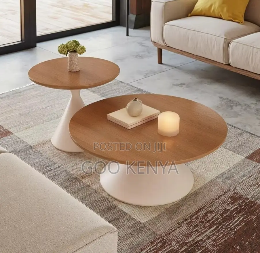 Home Table Set; Round Wood Top Minimalist Cream Coffee Table for Home